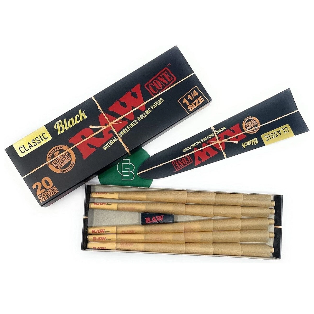 Photograph of product: RAW Cone 20ct | Black 1 1/4 12/Box