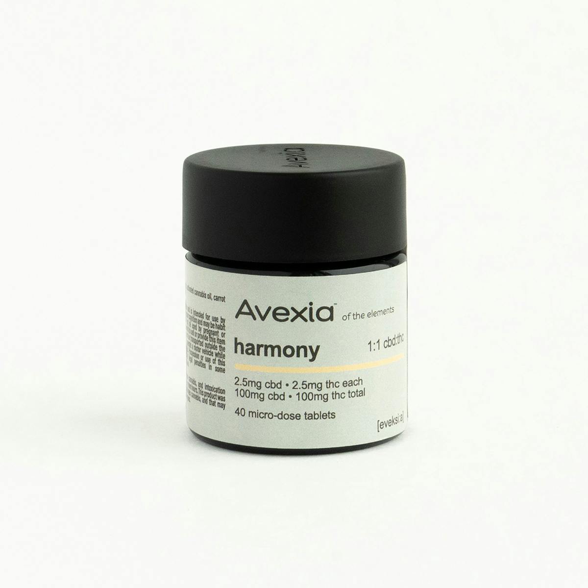 Photograph of product: Avexia | Harmony | 1:1 CBD:TH-oui | Tablets | 40pk x 2.5mg