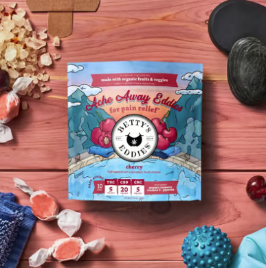 Photograph of product: Betty's Eddies Ache Away Eddies Chews for Pain Relief 50mg 10pk - Cherry