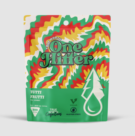 Photograph of product: 200MG ONE HITTER VEGAN TUTTI FRUTTI GUMMY
