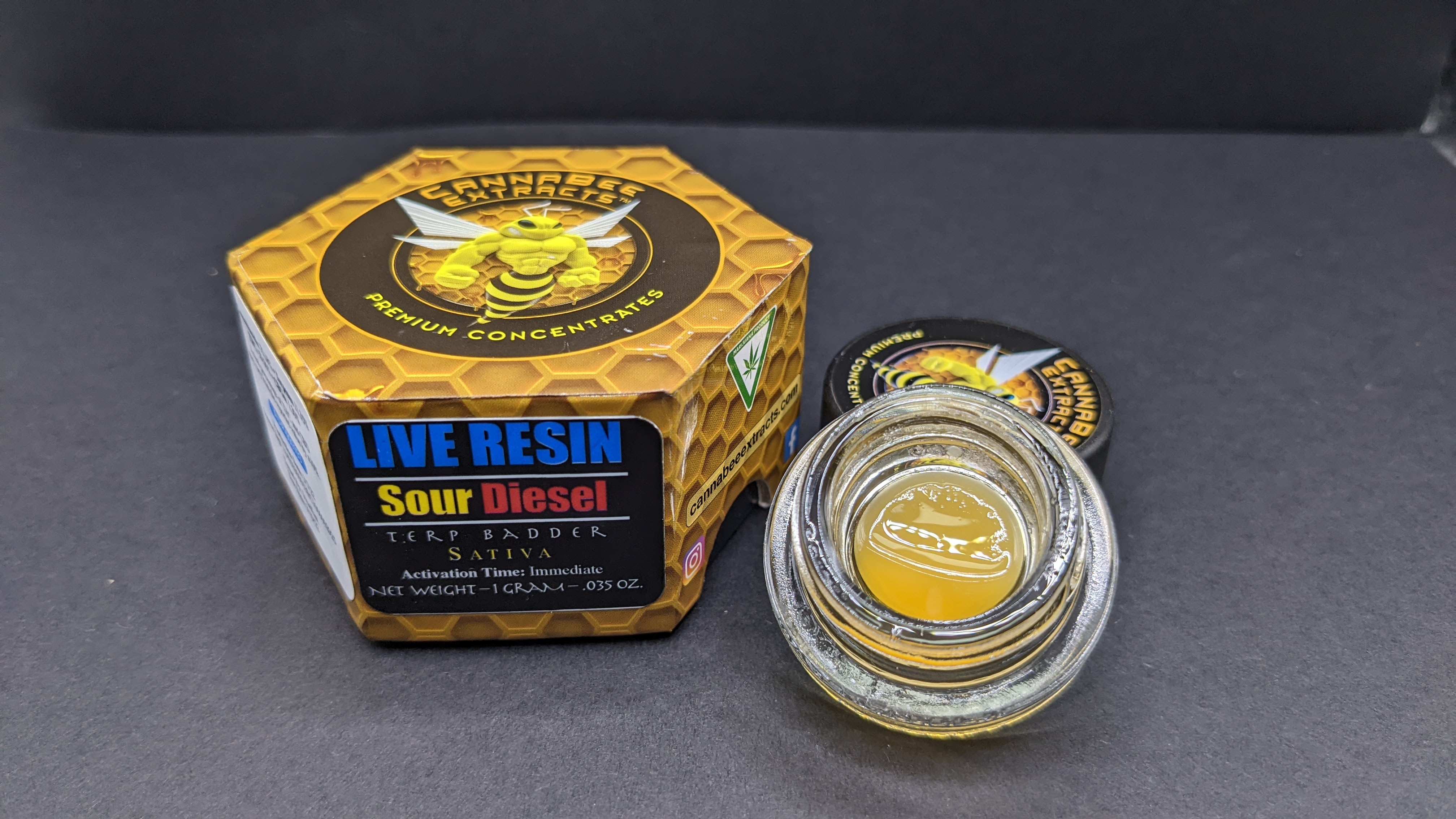 Photograph of product: Electric GMO | Cured Resin | 1g | Terp Badder | Cannabee Extracts