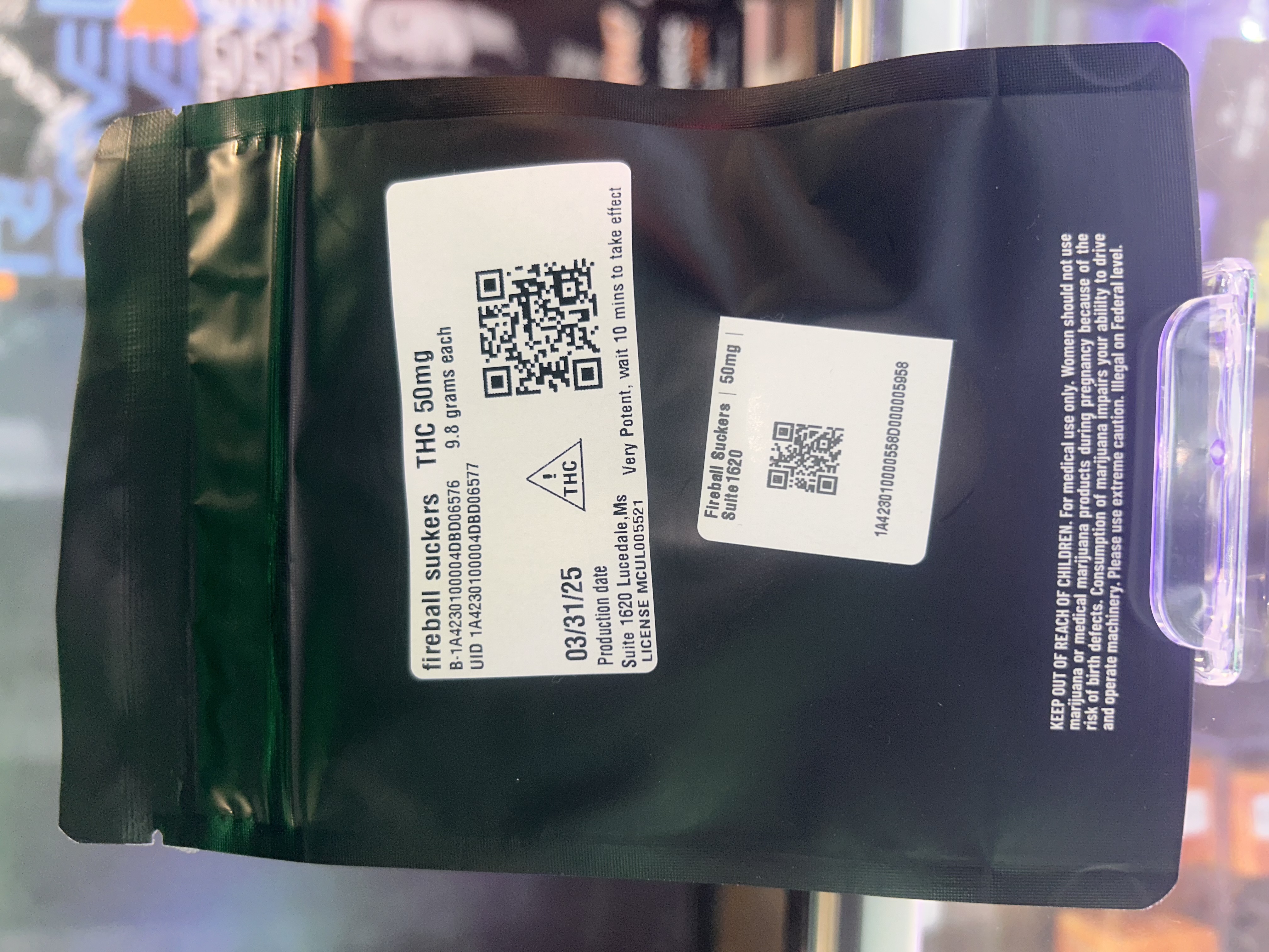 Photograph of product: Fireball Suckers | 50 MG | Suite1620