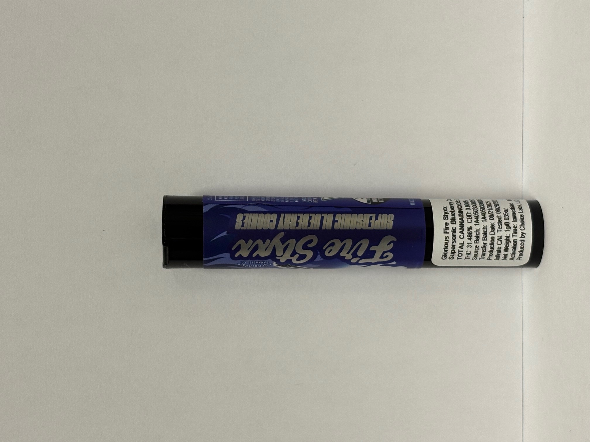Photograph of product: Fire Styxx Infused Pre-Roll Supersonic Blueberry Cookies