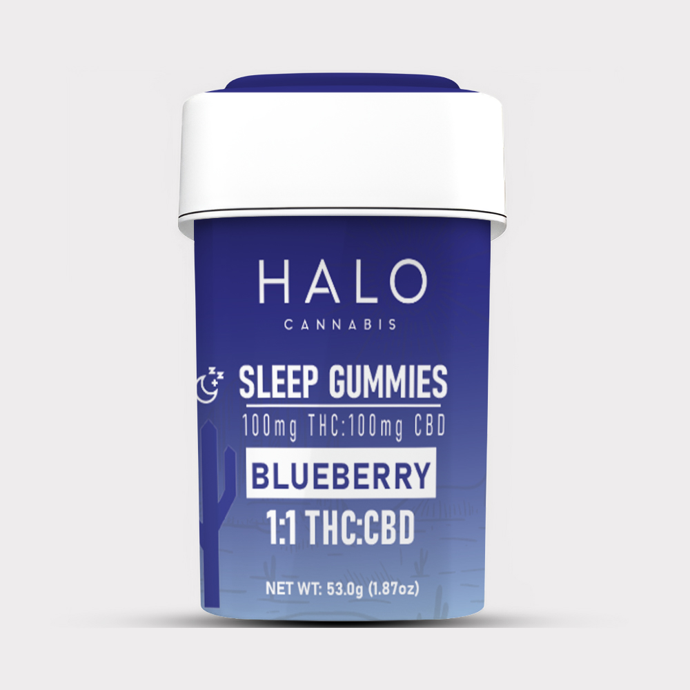 Photograph of product: Halo Oui'd RSO Gummies Sleep Edition 1:1 TH-oui:CBD 100mg - Blueberry