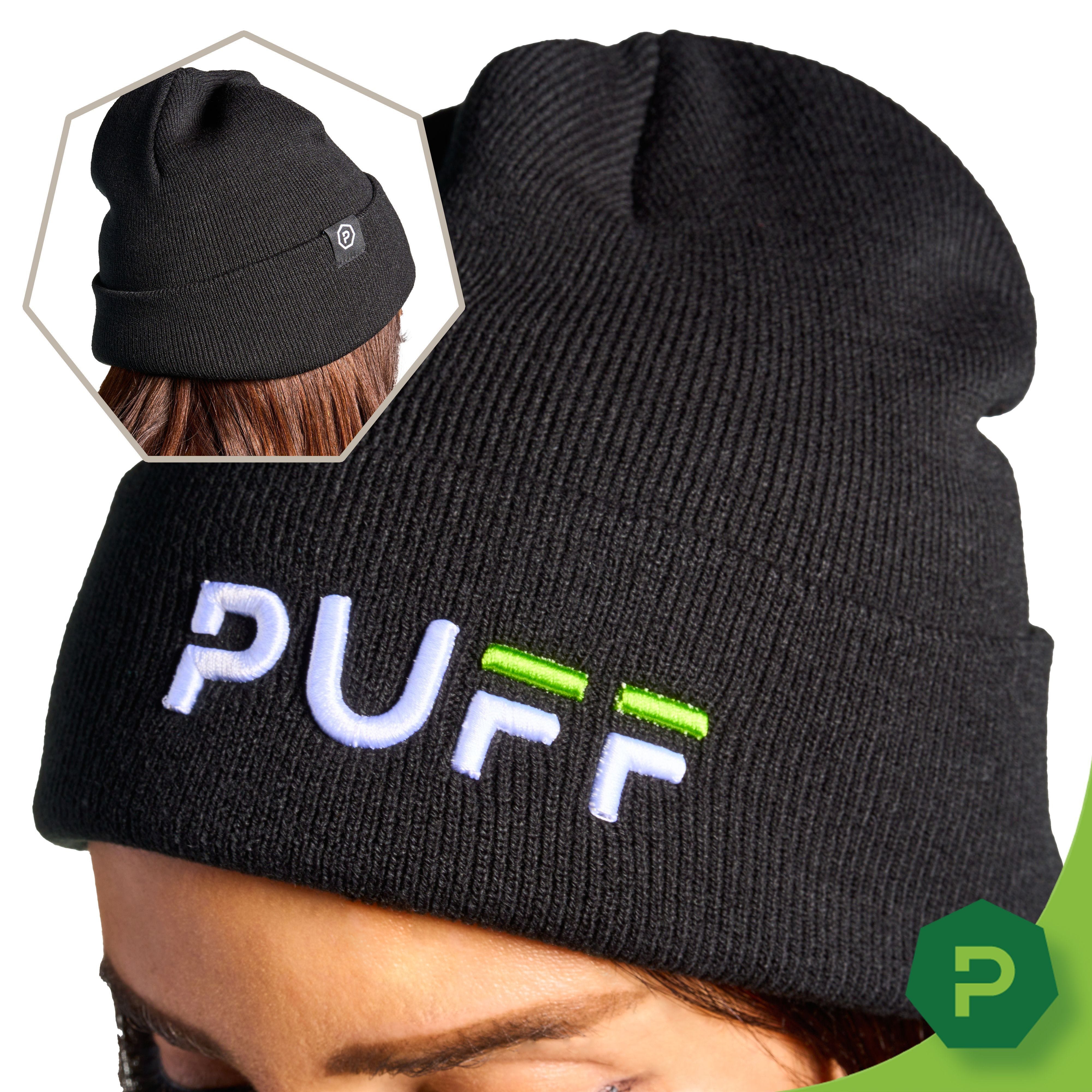 Photograph of product: Puff | Embroidered Beanie | Black