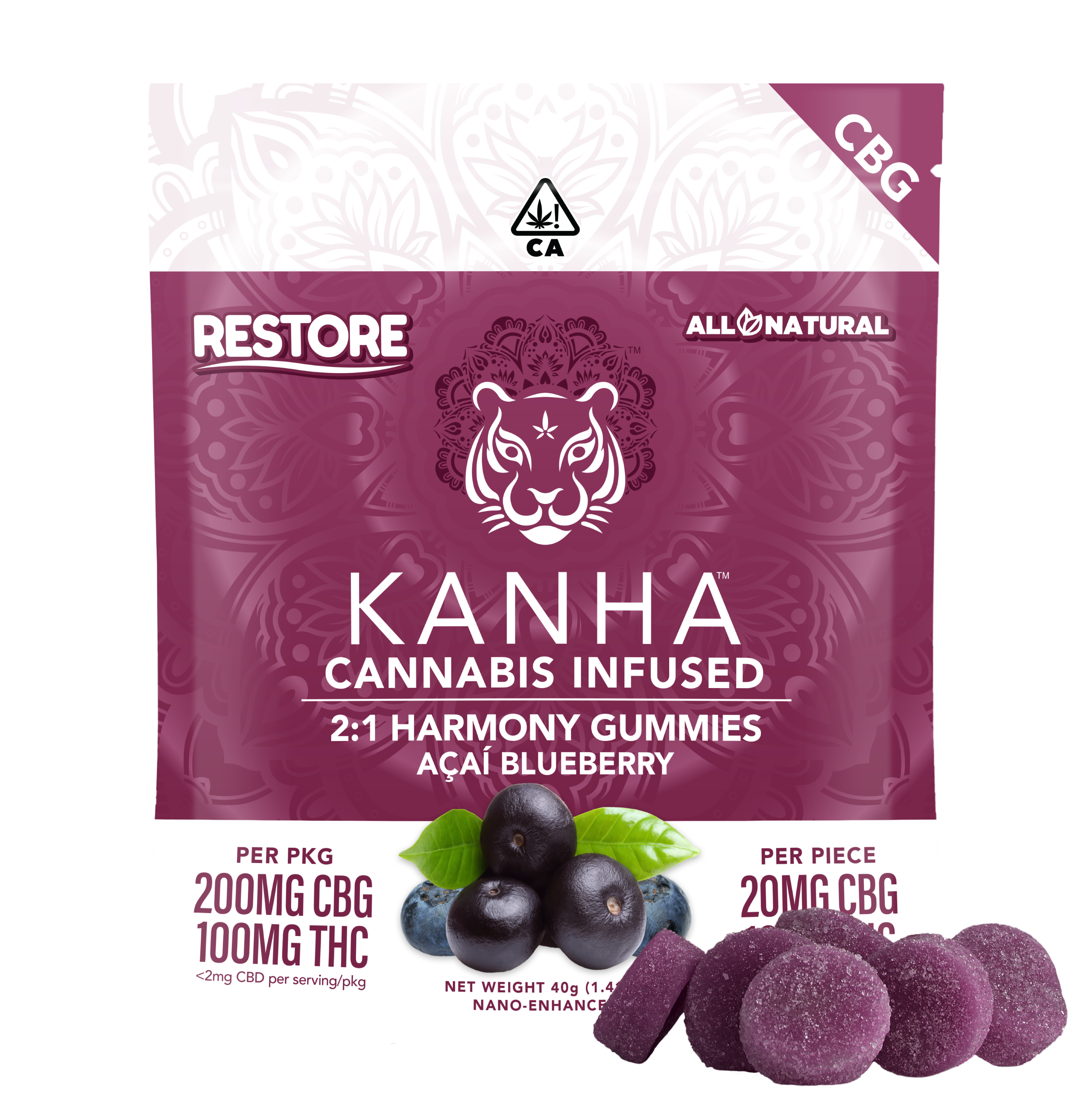 Photograph of product: Acai Blueberry Harmony 2:1 CBG:THC [H] | 10PK Gummy | Kanha