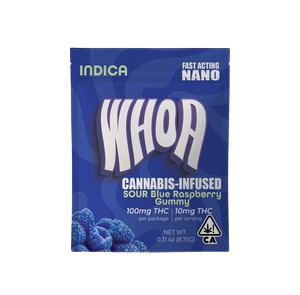 Photograph of product: Whoa | Sour Blue Raspberry Gummy | 100mg