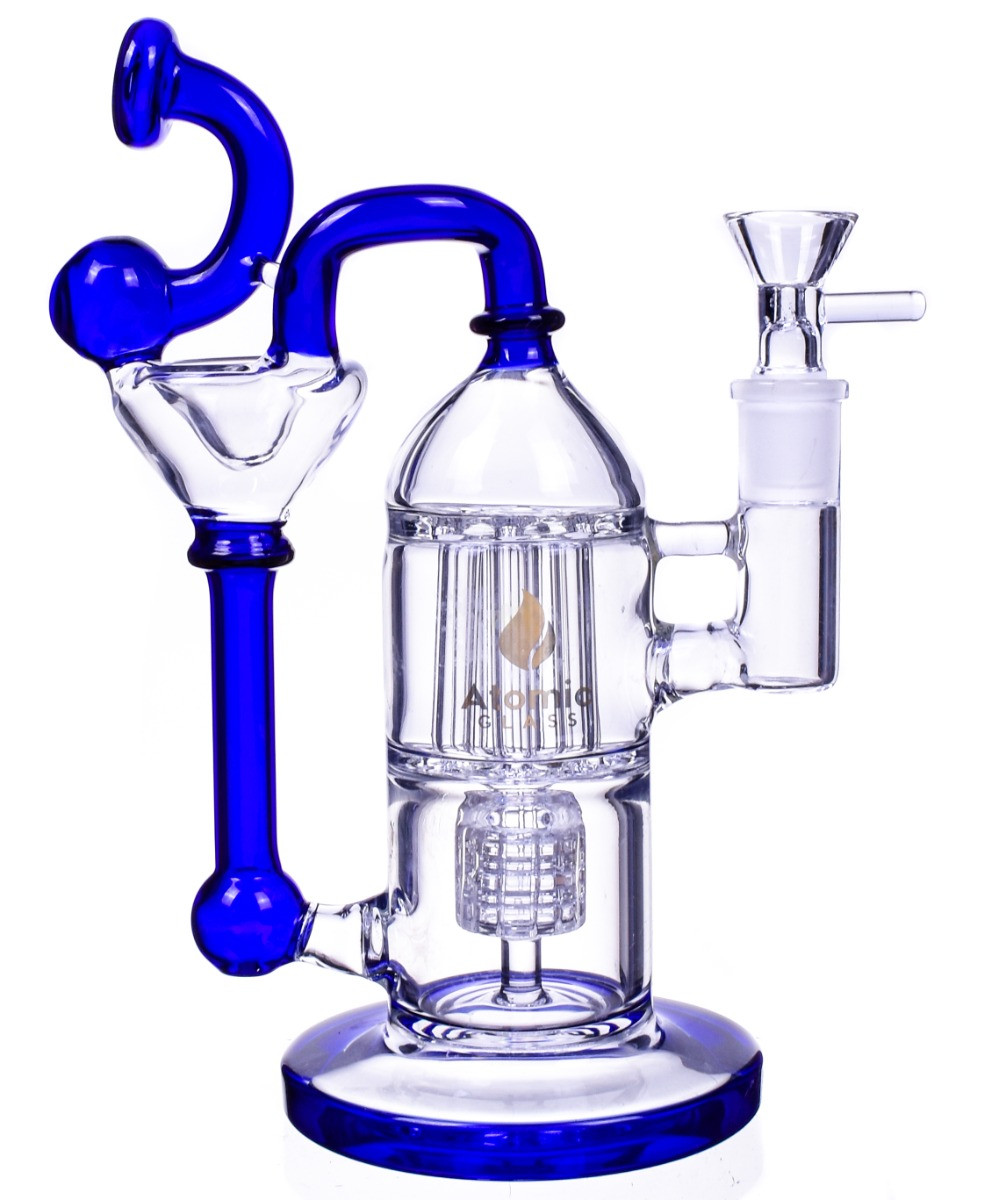 Photograph of product: Atomic Glass | The Smiler Dual Perc Dab Rig | Blue