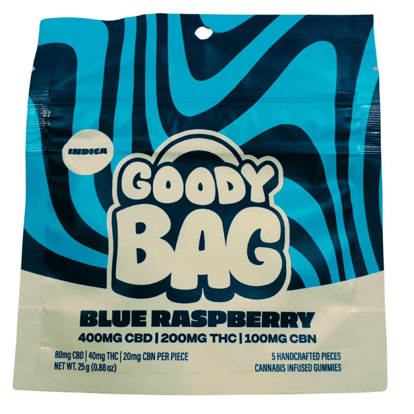 Photograph of product: Goody Bag | Blue Raspberry | 5 PC CBD:TH-oui:CBN Gummies | 400mg/200mg/100mg