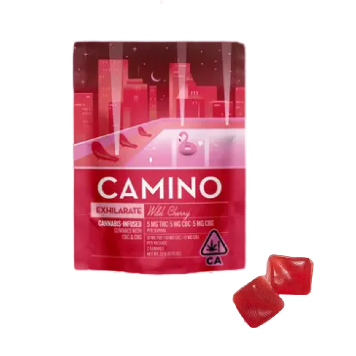 Photograph of product: CAMINO TRIAL WILD CHERRY 5:5:5 TH-oui:CBC:CBG GUMMIES 2PK
