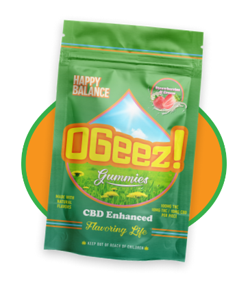 Photograph of product: OGeez! - Happy Balance Strawberry and Cream 1:1 CBD:TH-oui 100mg 10pk Gummies