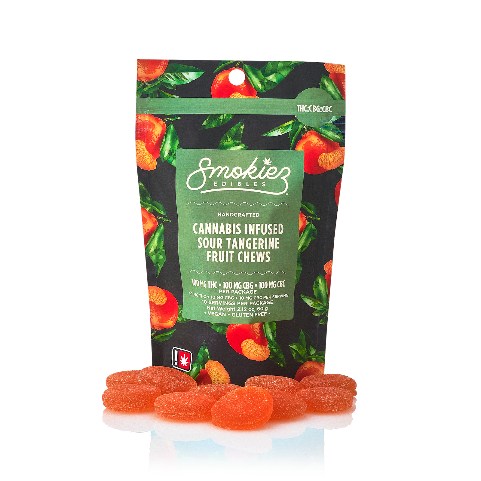 Photograph of product: Smokiez - Sour Tangerine 1:1:1 - 100mg 10 Pack of TH-oui:CBG:CBC Gummies (H)