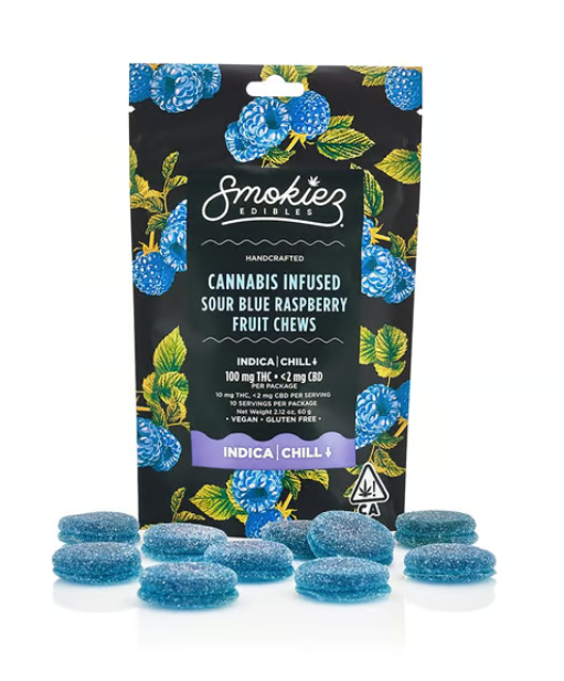 Photograph of product: Smokiez Edibles - Sour Blue Raspberry 100mg 10pk Gluten-Free Vegan Gummies