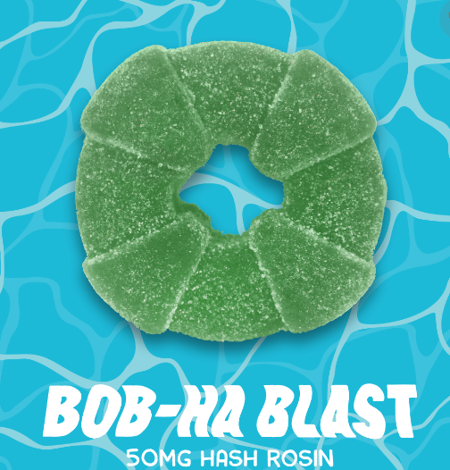 Photograph of product: BUOYANT BOB 50MG BOB-HA BLAST LIVE ROSIN SINGLE SERVE GUMMY