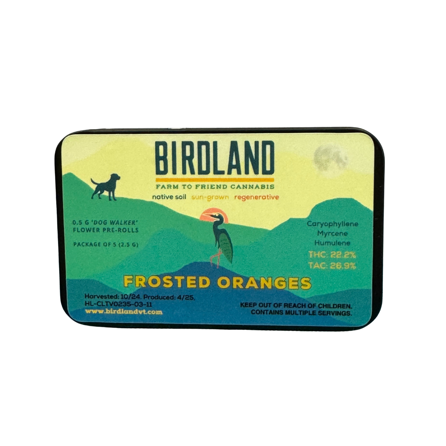 Photograph of product: Frosted Oranges | Pre-rolls 1/2g-5pk | Birdland