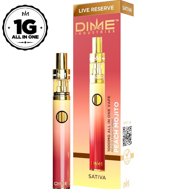 Photograph of product: Dime Industries Live Reserve | 1000mg - Peach Mojito - Disposable - Oui'd - 