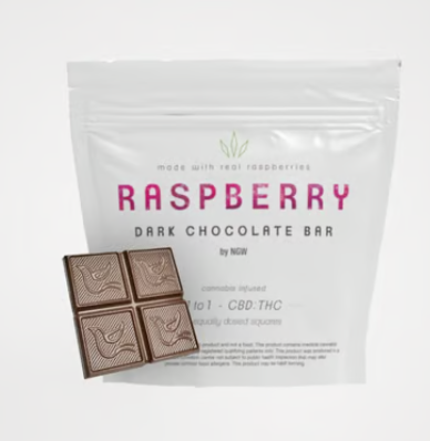 Photograph of product: Raspberry Dark Chocolate Bar | 1:1 CBD:TH-oui | 100mg