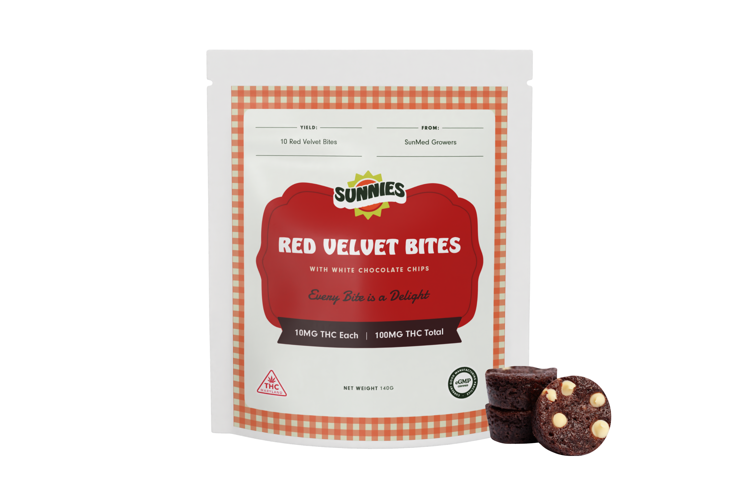 Photograph of product: Sunnies Red Velvet Bites 10mg