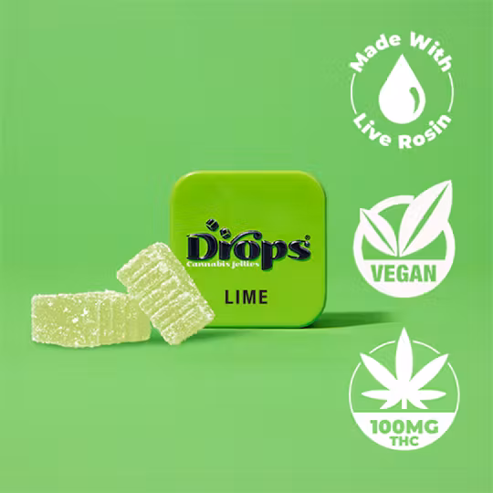 Photograph of product: Drops - 50mg x 2pk Rosin Gummies - Lime