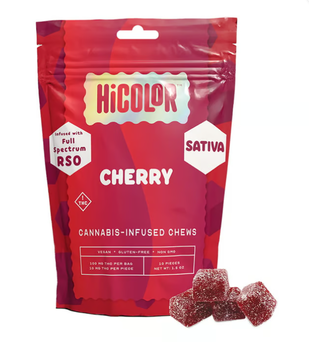 Photograph of product: Cherry | 10mg 10pk RSO Chews HiColor | 10-Pack |