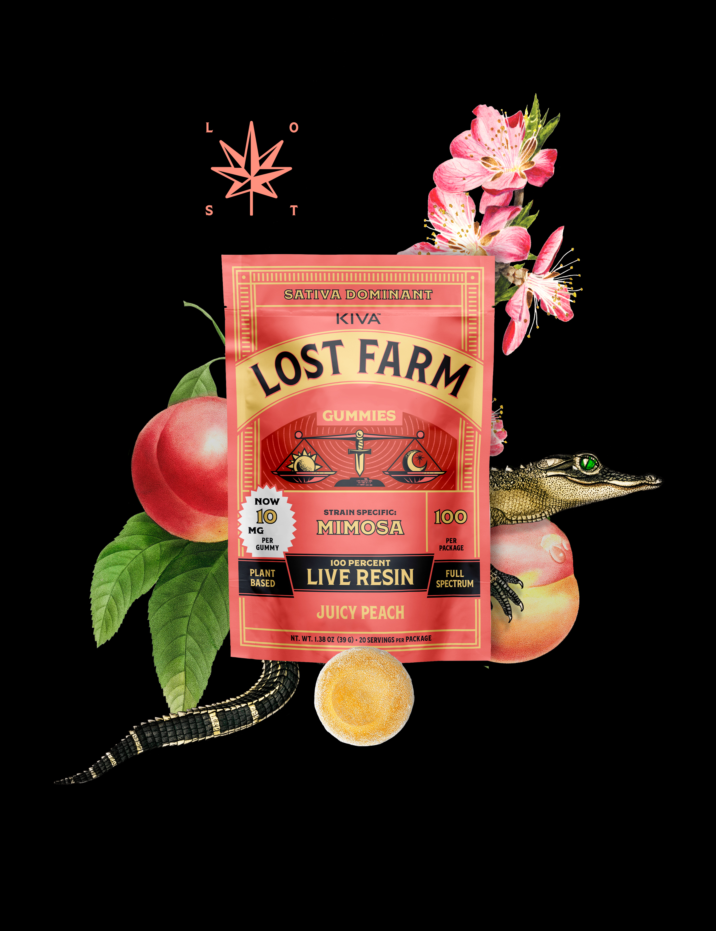 Photograph of product: Juicy Peach x Mimosa Live Resin Gummies | 100mg - Lost Farm