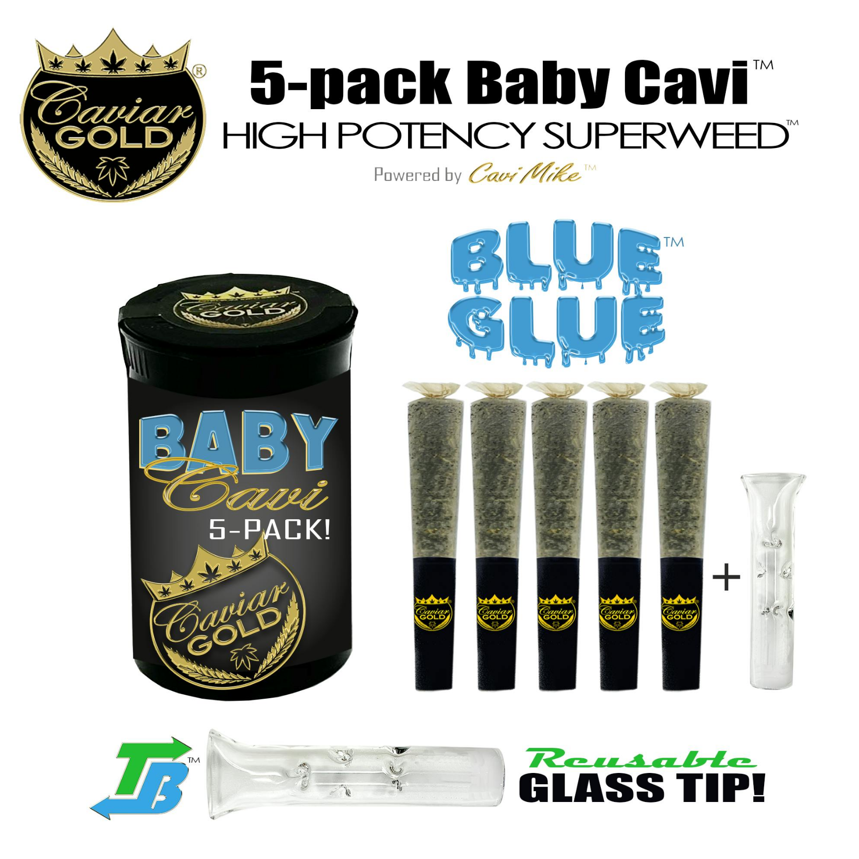 Photograph of product: Caviar Gold - Blue Glue 5-Pack 0.5g Infused Pre-Rolls