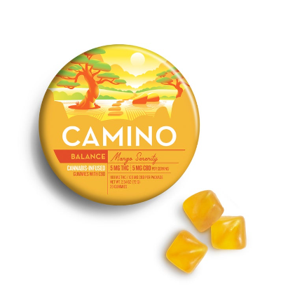 Photograph of product: 1:1 Camino Mango Serenity Gummies (TH-oui:CBD) - 5mg/20pk