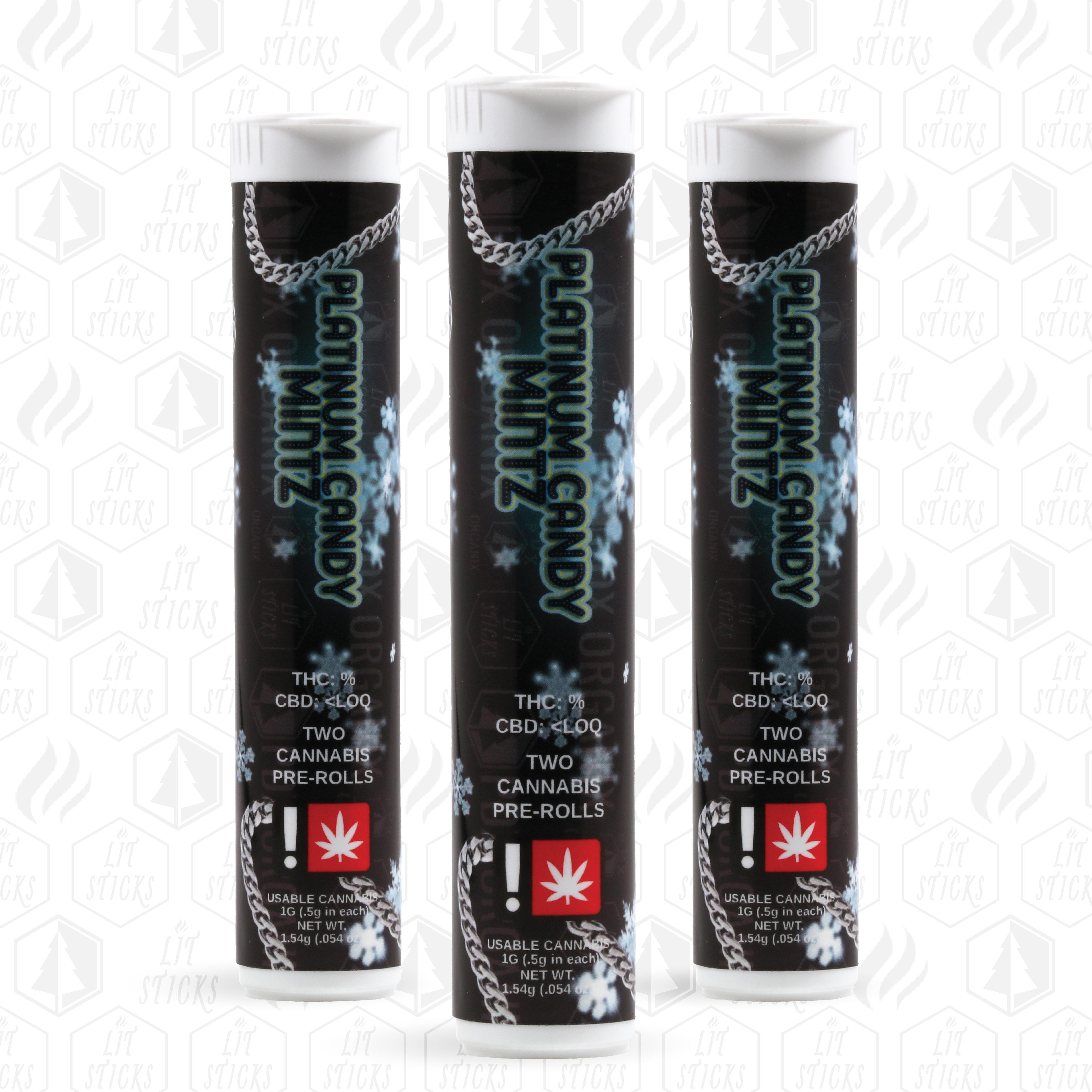 Photograph of product: PDX Organix - Platinum Candy Mintz (H) - Lit Stick Pre Roll 2x 0.5g