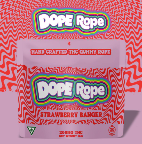 Photograph of product: Dope Rope - Strawberry Banger - Gummies - 200mg - Hybrid