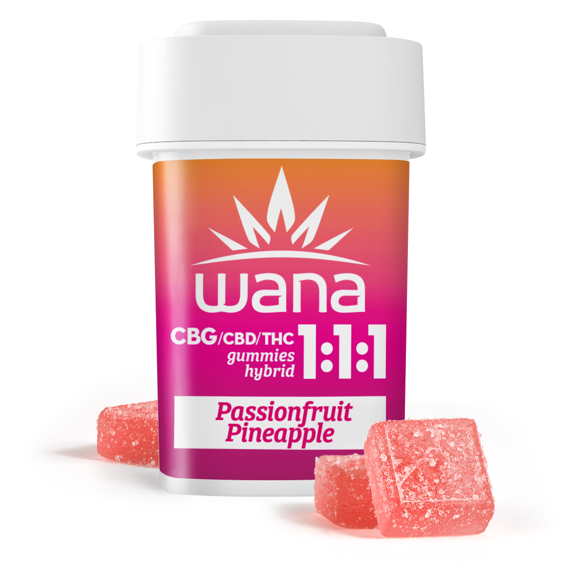 Photograph of product: Passionfruit Pineapple (H) - (1:1:1 THC:CBD:CBG) 100mg Gummies - Wana