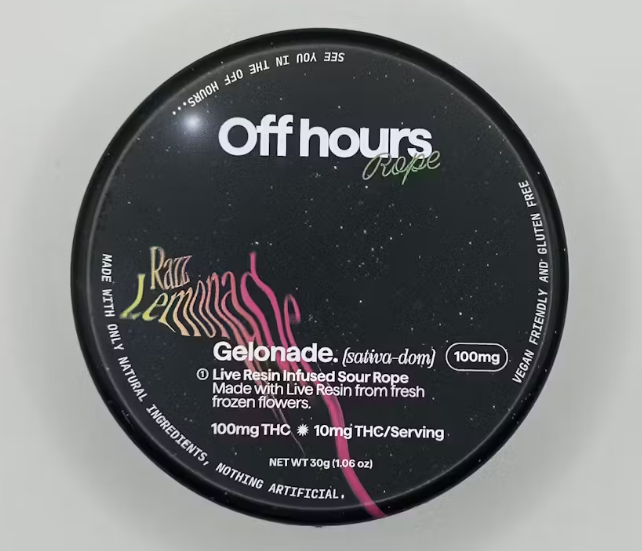 Photograph of product: Sour Raspberry Lemonade (S) Gelonade | Off Hours | Live Resin | 10 Pack Gummy Ropes (100mg)