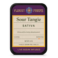 Photograph of product: FLORIST FARMS | SOUR TANGIE | 5 X 1/2 GRAM INFUSED PRE-ROLLS
