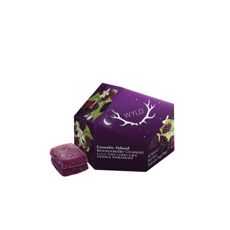Photograph of product: Wyld: 1:1:1 CBD/CBN Oui'd Boysenberry - Gummies 10pk 200mg