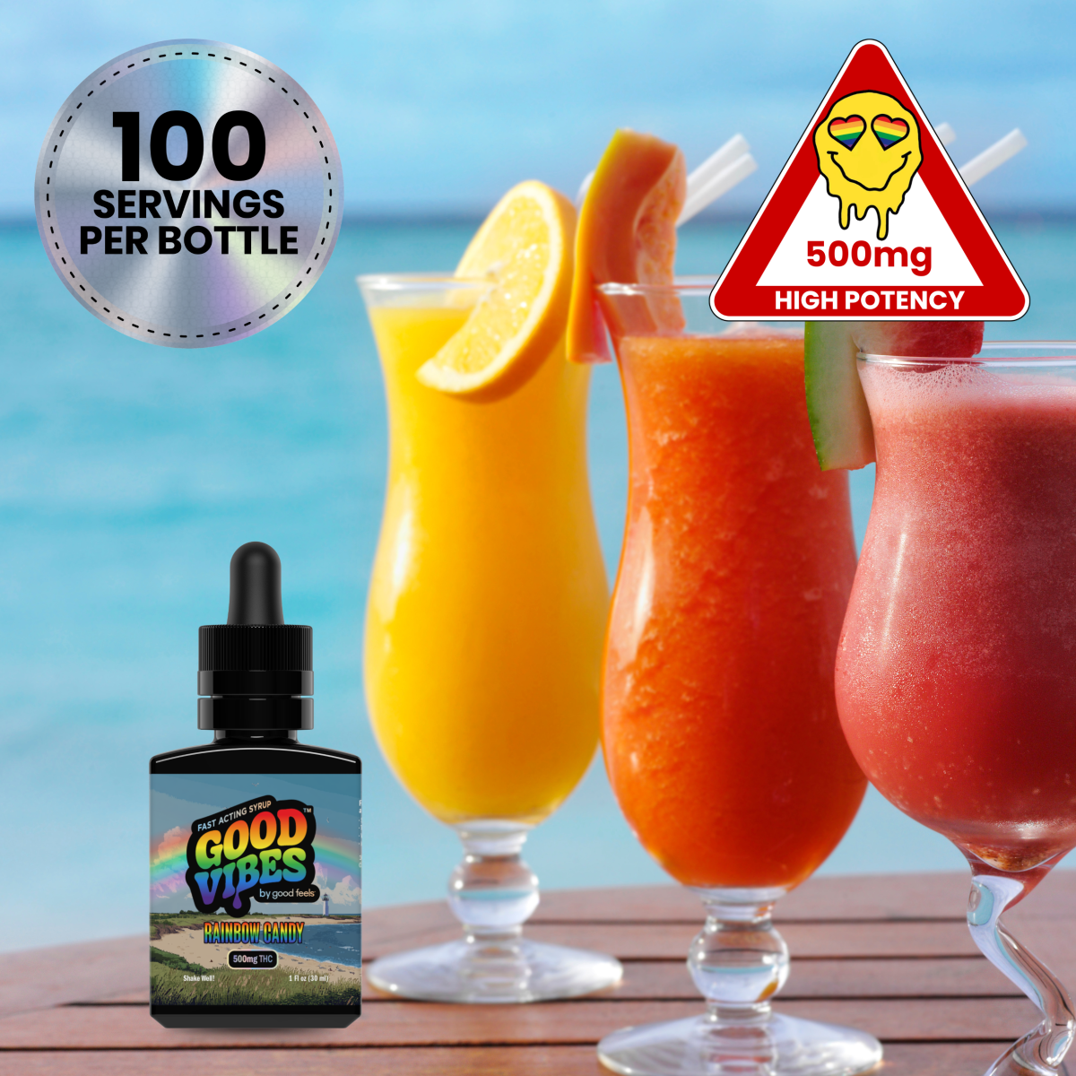 Photograph of product: Rainbow Candy Pride Vibes Fast Acting Syrup | 500mg - Good Vibes