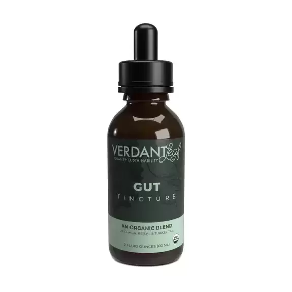 Photograph of product: Gut - 2oz Tincture (Chaga + Reishi + Turkey Tail) - Verdant Leaf