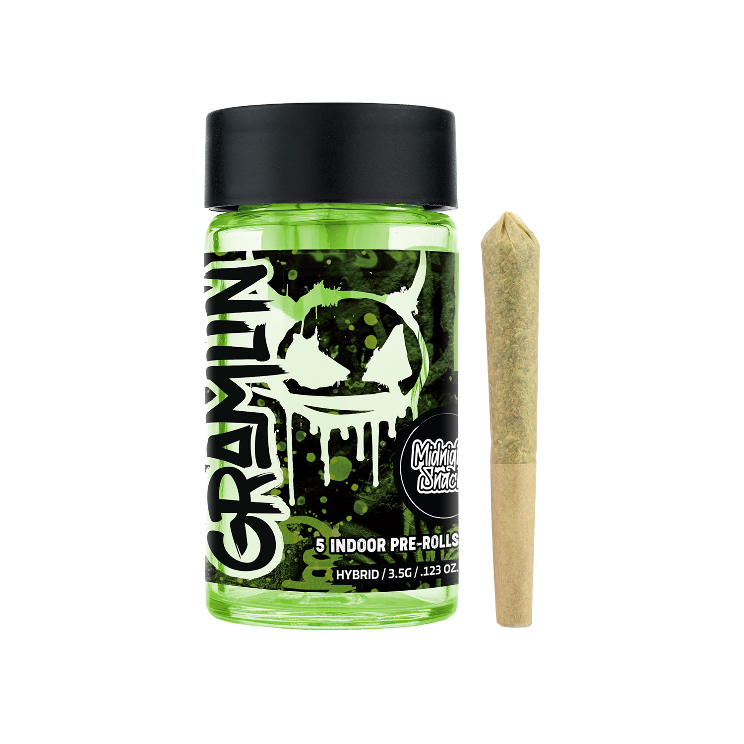 Photograph of product: GRAMLIN FLOWER PRE-ROLLS - MIDNIGHT SNACKS (.7G 5PK | 3.5G)