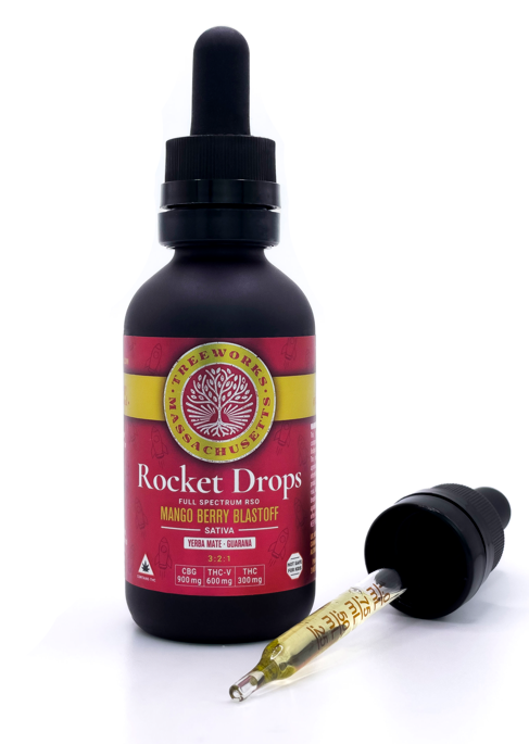 Photograph of product: Treeworks - Rocket Drops 3:2:1 Mango Berry Blastoff Tincture (CBG/TH-oui-V/TH-oui) - Oui'd