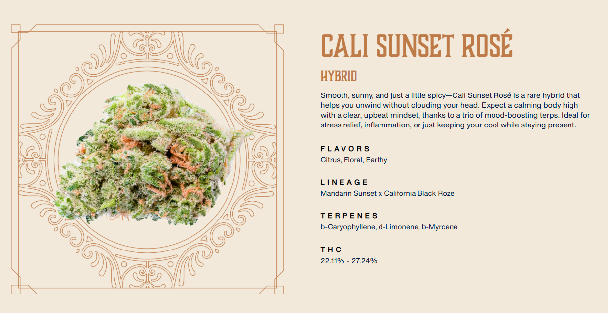 Photograph of product: Cali Sunset Ros Whole Flower 3.5g