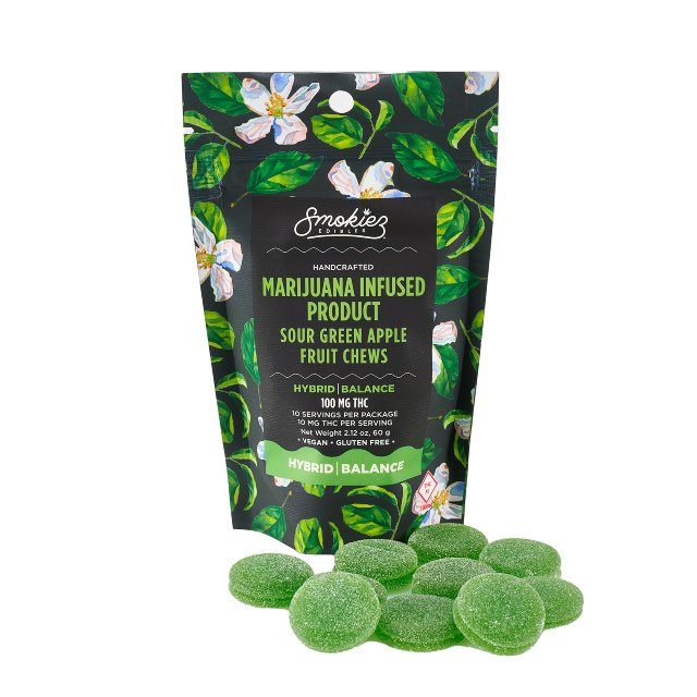 Photograph of product: Smokiez Gummies Sweet Green Apple 1:1 CBG:TH-oui 100mg 10pk