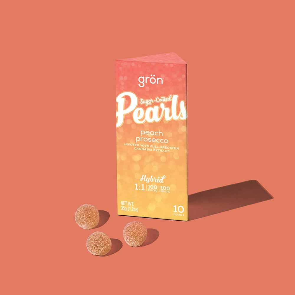 Photograph of product: Grn Gummies Peach Prosecco 1:1 TH-oui:CBD 100mg 10pk