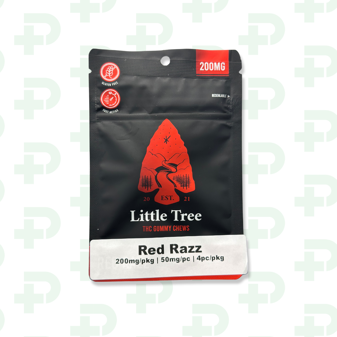 Photograph of product: Little Tree 200mg Gummy Chews - Hybrid - Red Razz