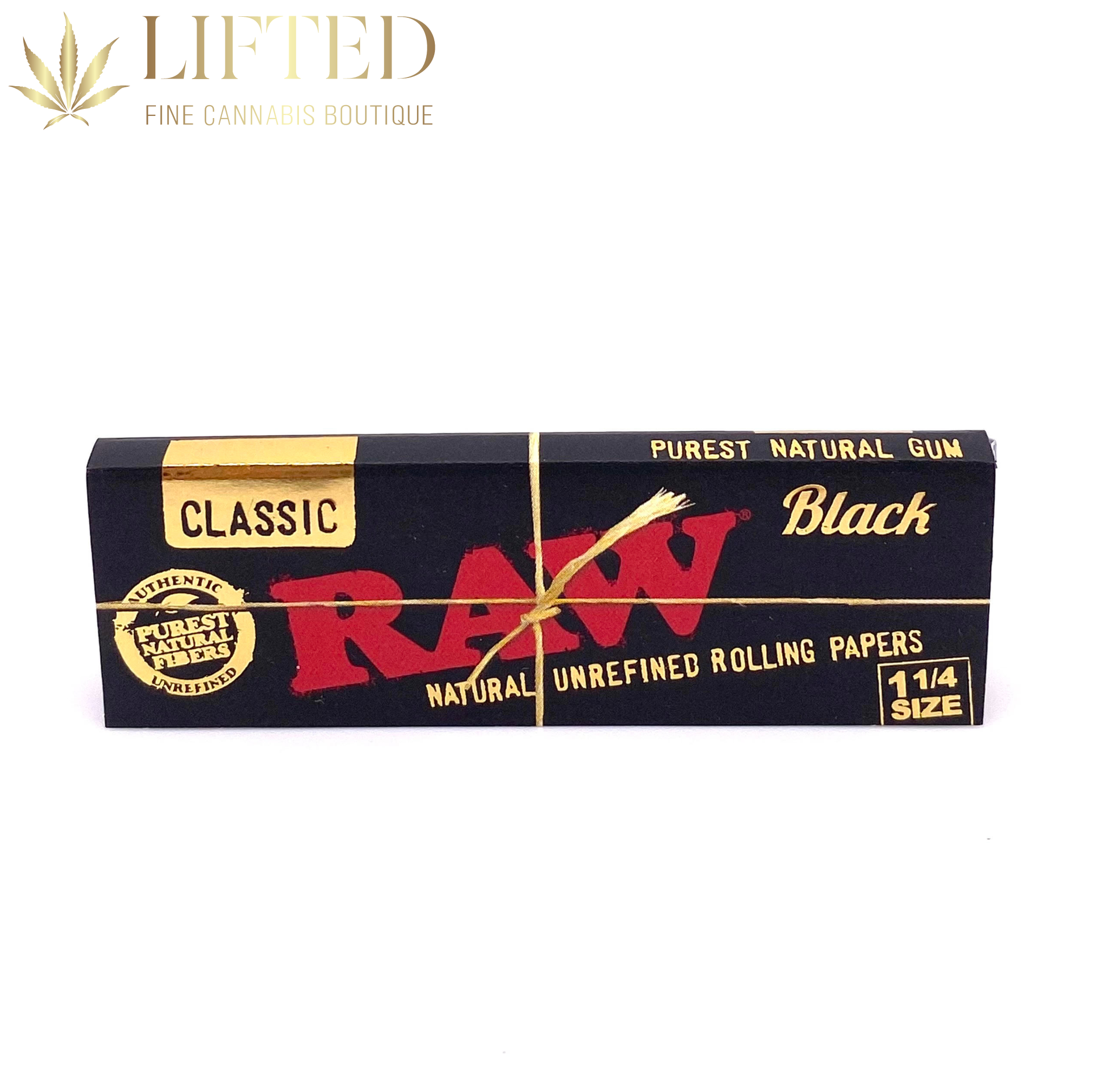Photograph of product: RAW 1 1/4 BLACK ROLLING PAPERS