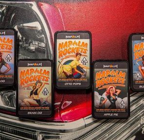 Photograph of product: 2. Napalm Rockets 5pk x .7g Live Resin Infused Pre Rolls - Apple Tartz (H) - 