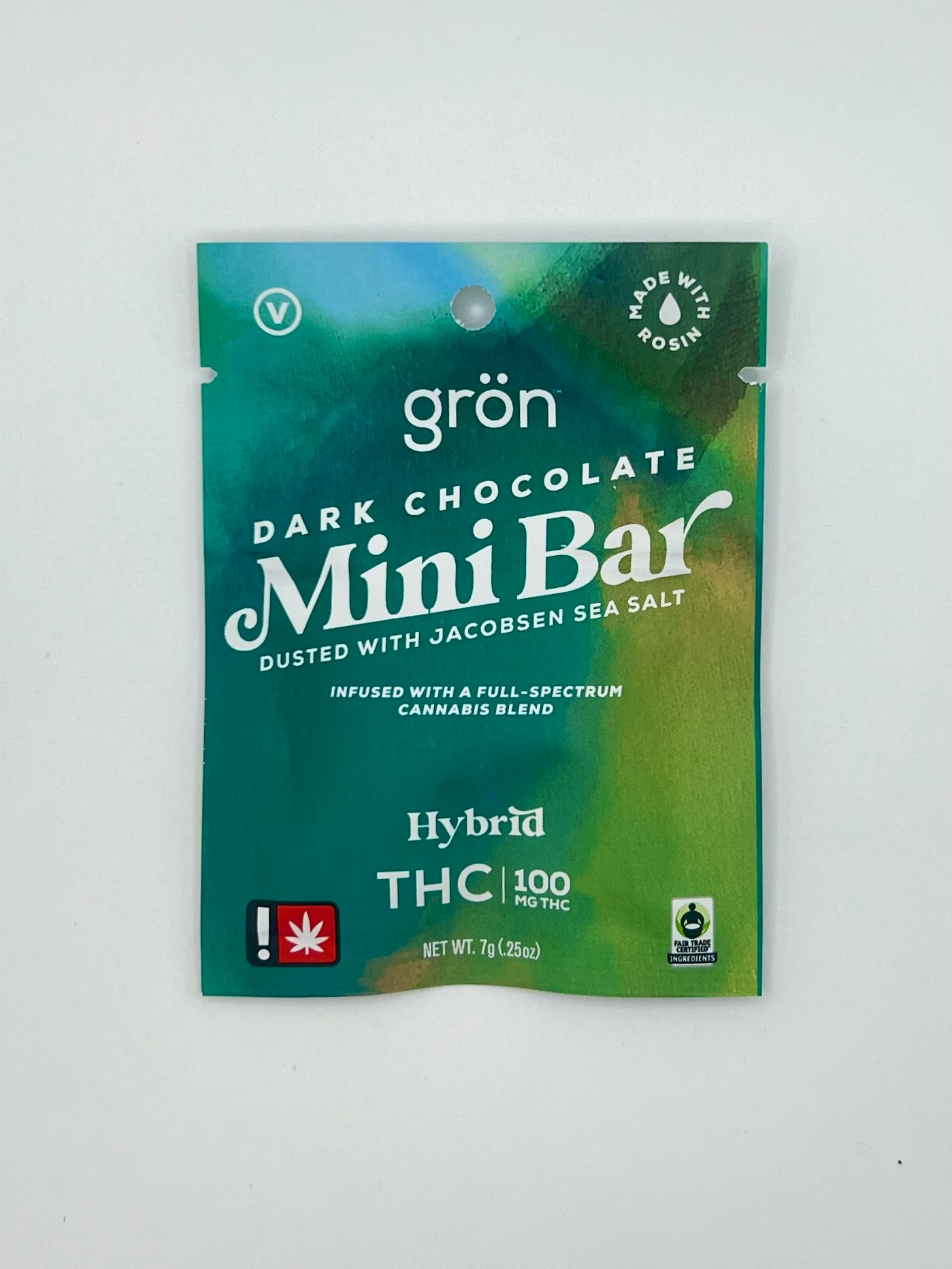 Photograph of product: Gron | Dark Chocolate | TH-oui | Full Spectrum | 100mg Mini Chocolate Bar