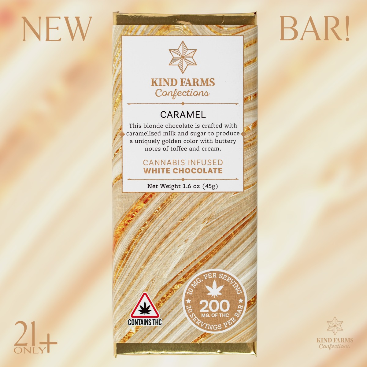 Photograph of product: Kind Farms Confections - Caramel Chocolate Bar (200MG)