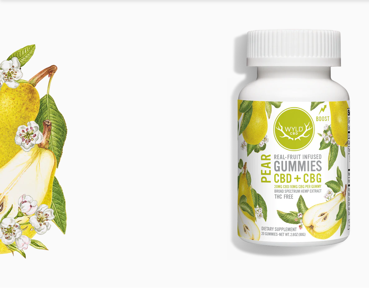 Photograph of product: **Gummy - Wyld Hemp 20pc - CBD:CBG 2:1 400mg:200mg - Pear - GREEN LEAF SPECIAL