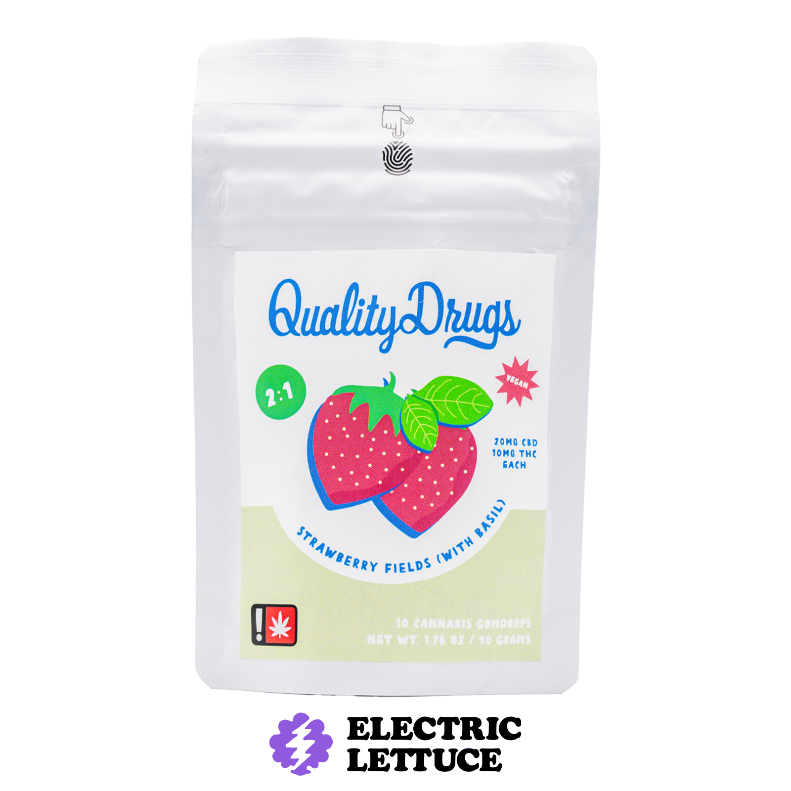 Photograph of product: Quality Drugs Strawberry Fields 2:1 10pk Gumdrops