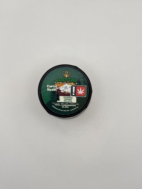 Photograph of product: Capital Oui'd | Cured Resin Sauce | Stuffed Cherry Gelato