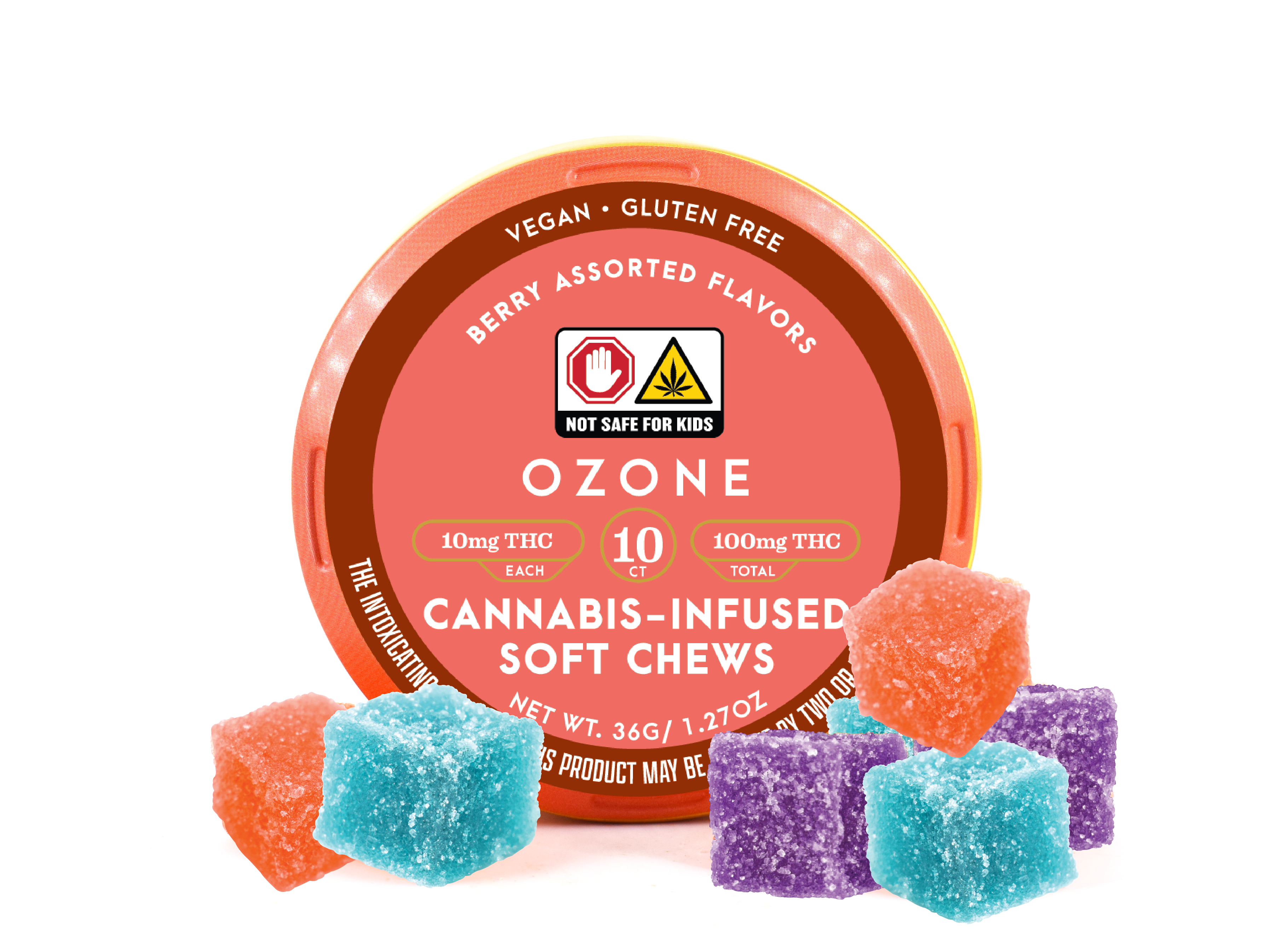 Photograph of product: Ozone Assorted Berry Soft Chews 10pk 100mg