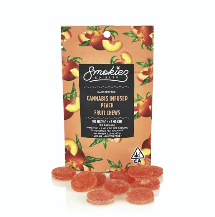 Photograph of product: CNS Smokiez Fruit Chews - Peach Sweet 100mg 10pk